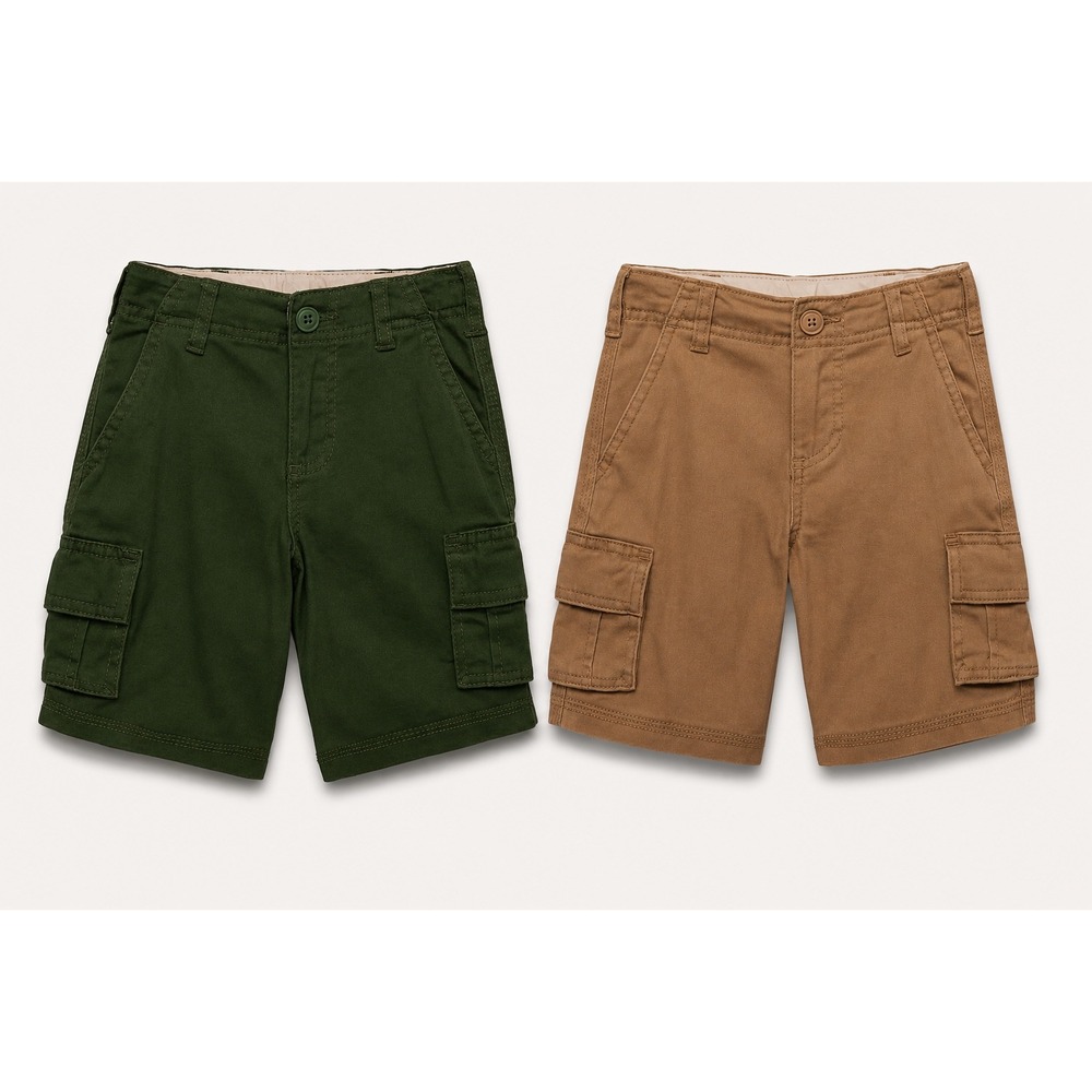 Wonder Nation Big Boys Cargo‎ Shorts Bundle Green Tan Modern Fit Size 7 Lot of 2
